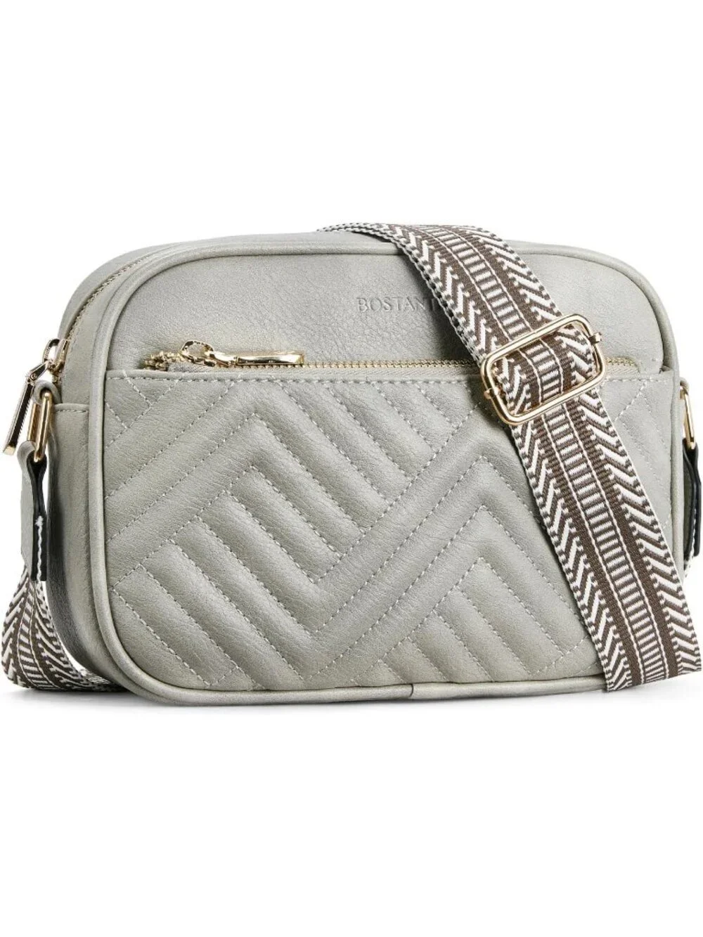 Women's Grey Leather Crossbody Purses Shoulder Handbags with Wide Strap